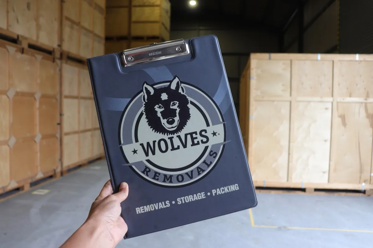 Wolves Removals and Storage branded clipboard