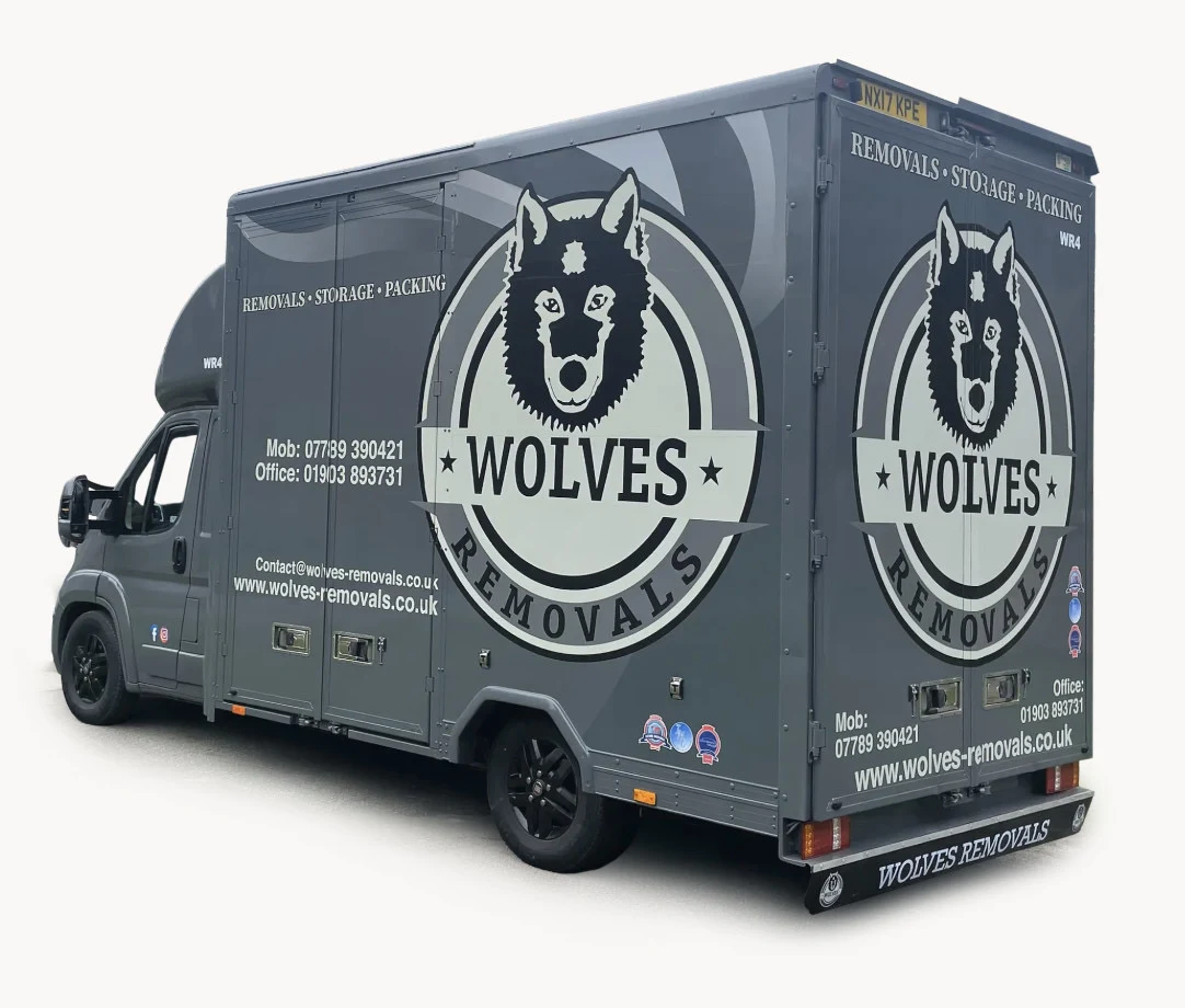 A branded Wolves Storage Sussex Luton van used for door-to-door collection and storage — Wolves Storage Sussex serving Pulborough